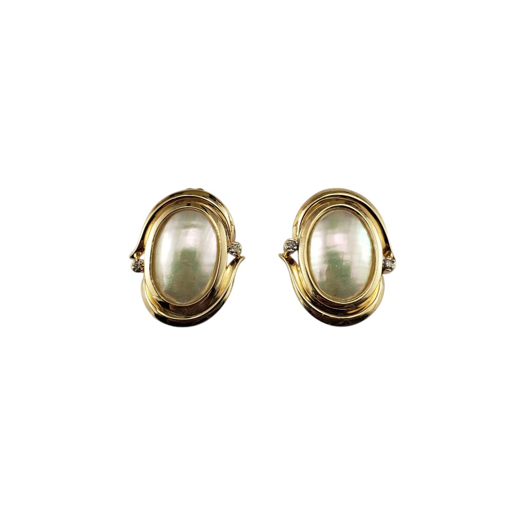 14 Karat Yellow Gold Mother Of Pearl And Diamond Earrings 19756